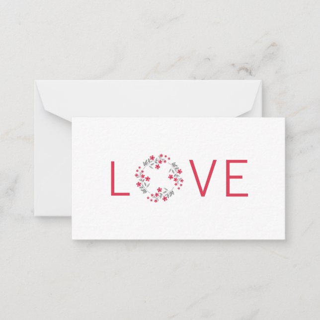 Tarjeta Pequeña Corona floral de acuarela gris roja (Anverso)