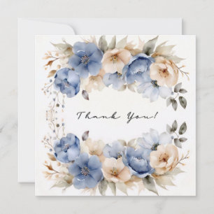 Tarjeta Pequeña Corona floral de azul y marfil, agradecimiento