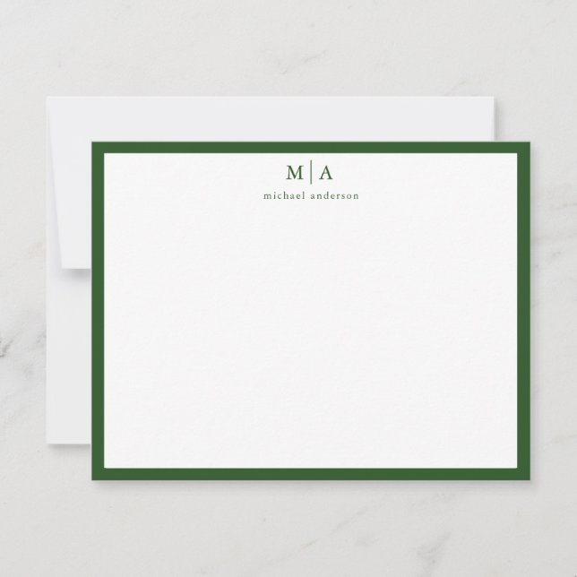 Tarjeta Pequeña Correspondencia de monograma Pine Green Classic Bo (Anverso)