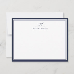 Tarjeta Pequeña Correspondencia elegante de monograma azul denim