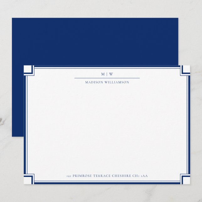 Tarjeta Pequeña Correspondencia elegante de nombres de borde doble (Anverso / Reverso)