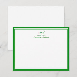 Tarjeta Pequeña Correspondencia Monograma Verde Esmeralda Elegante