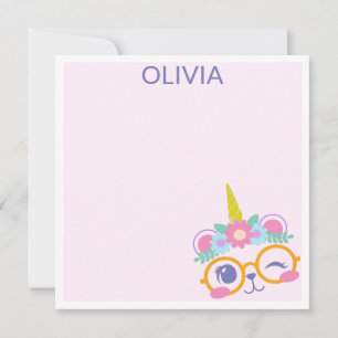 Tarjeta Pequeña Corto Kawaii con unicornio y corona de flores