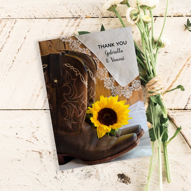 Tarjeta Pequeña Country Sunflower Lace Western Boda Gracias (Subido por el creador)