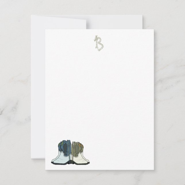 Tarjeta Pequeña Country Western Boots Flat Monogram Note Cards (Anverso)