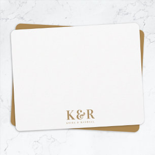 Tarjeta Pequeña Couple Monogram Minimalist Simple Gold and White