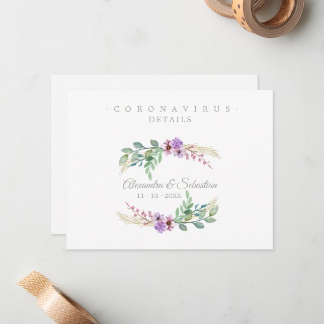 Tarjeta Pequeña Covid19 Details Sophisticated Lilac Chic Wreath (Anverso/Reverso In Situ)