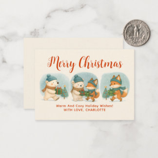 Tarjeta Pequeña Cozy Christmas Animals Adorable Holiday Note Card