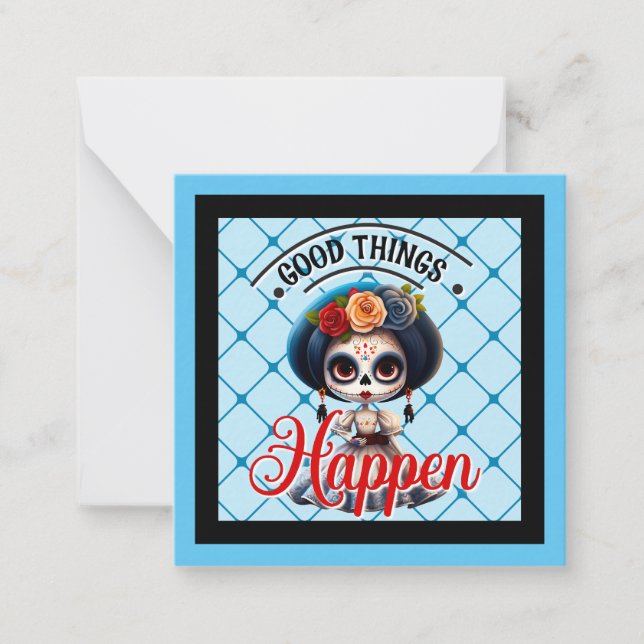 Tarjeta Pequeña Cráneo de Azúcar Adorable (Anverso)