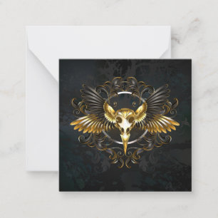 Tarjeta Pequeña Cráneo de pájaro dorado sobre fondo negro