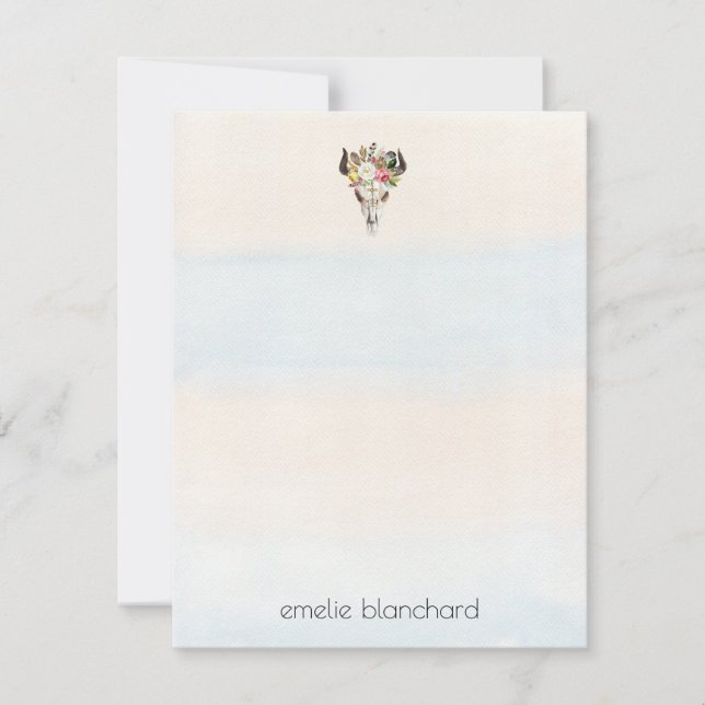 Tarjeta Pequeña Cráneo simple de Boho Cow personalizado (Anverso)