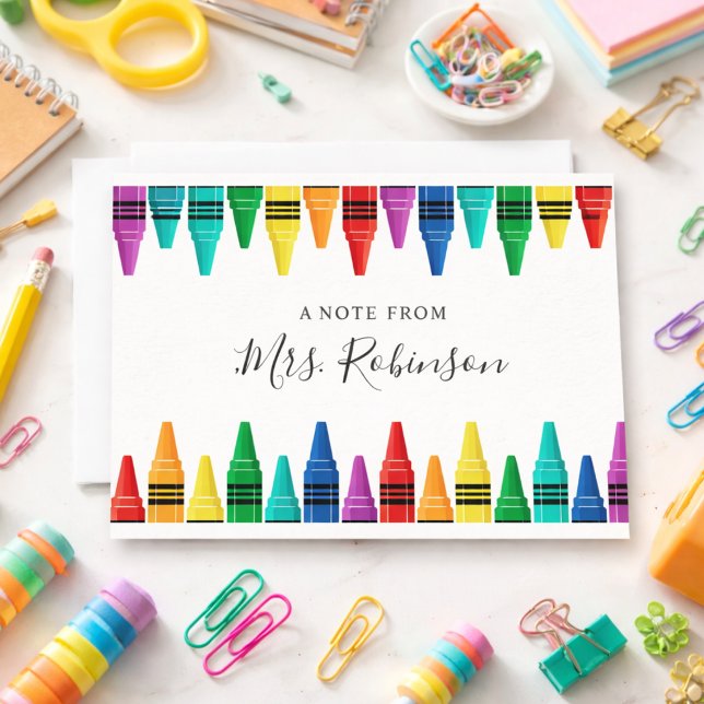 Tarjeta Pequeña Crayón de Arcoíris de Agradecimiento a los Maestro (Teacher Appreciation Rainbow Crayon Note Card
)