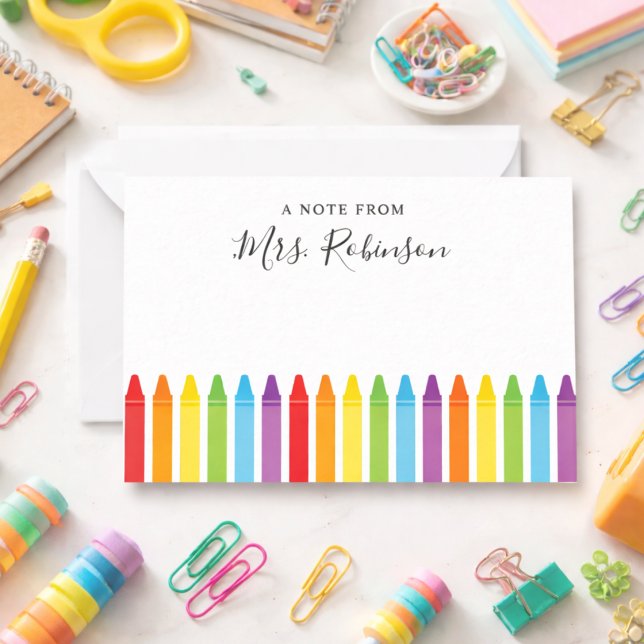 Tarjeta Pequeña Crayón de Arcoíris de Agradecimiento a los Maestro (Teacher Appreciation Rainbow Crayon Note Card
)