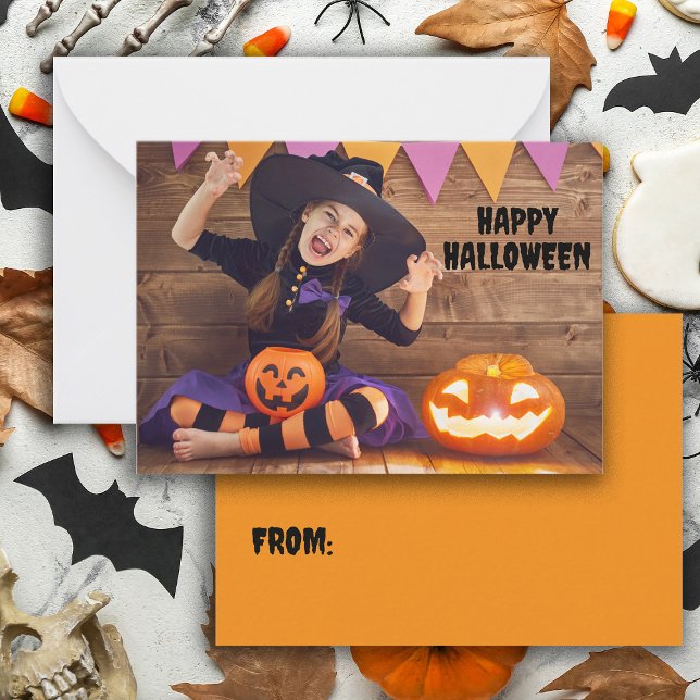 Tarjeta Pequeña Crea tu propia sala de clases de Halloween (Halloween classroom card personalized with your own photo and text. )