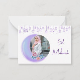 Tarjeta Pequeña Creciente floral suave foto islámica de Eid Mubara