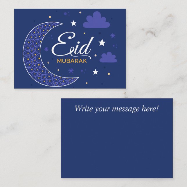 Tarjeta Pequeña Creciente islámico de Eid Mubarak (Anverso / Reverso)