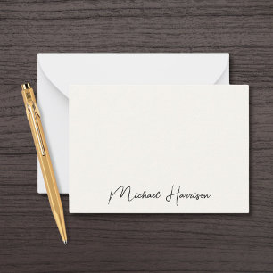 Tarjeta Pequeña Crema de monograma de escritura de firma moderna