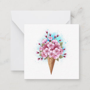 Tarjeta Pequeña Crema rosa de hielo Sakura Waffle Cone