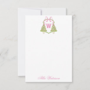 Tarjeta Pequeña Crest Monograma Cascanueces Rosa Acuarela