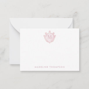 Tarjeta Pequeña Crest Monograma Clásico Rosa Rubor