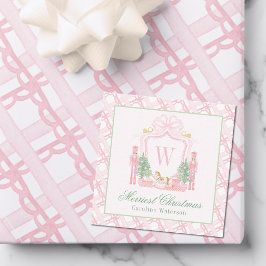 Tarjeta Pequeña Crestá de Monograma de Cascanueces Rosa Acuarela