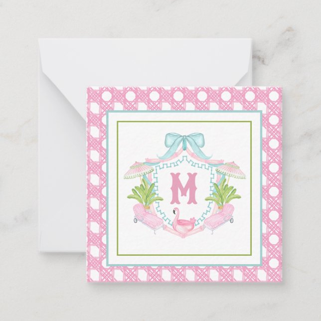 Tarjeta Pequeña Crestá de Monograma Preppy Palm Beach (Anverso)