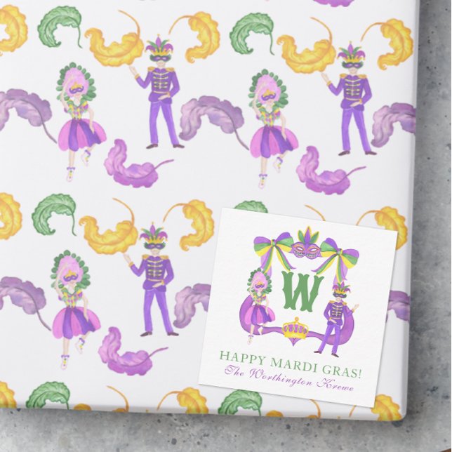 Tarjeta Pequeña Crestá Monograma de Mardi Gras en Acuarela (Subido por el creador)