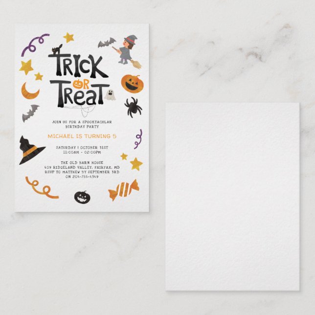 Tarjeta Pequeña Criaturas Halloween Monsters Birday Party (Anverso / Reverso)