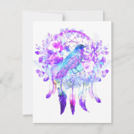 Tarjeta Pequeña Crow Dreamcatcher Blue Purple Floral
