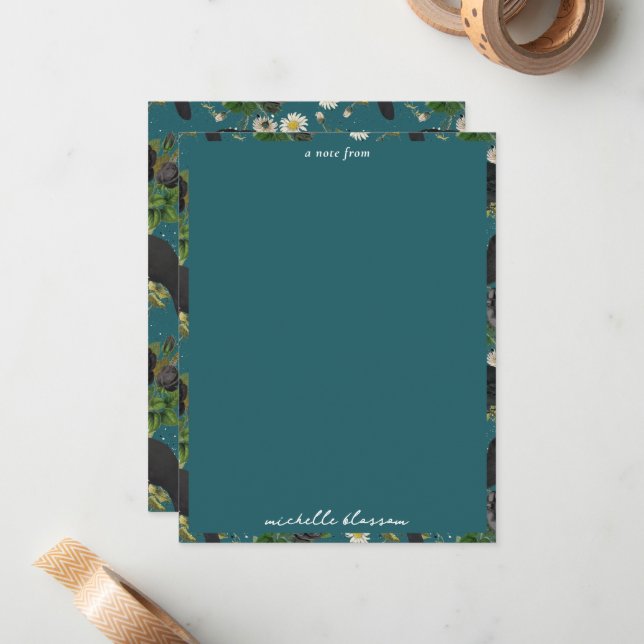 Tarjeta Pequeña Crows de gótico y Rosas negros Patrón Verde azulad (Anverso/Reverso In Situ)