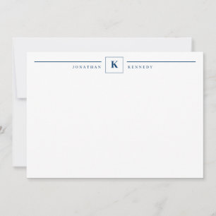 Tarjeta Pequeña Cuadrado simple de la línea azul monograma de la m