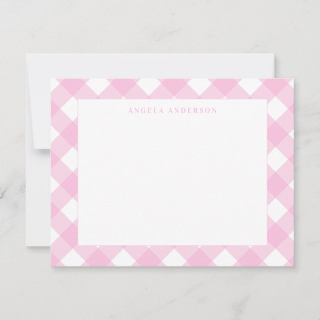 Tarjeta Pequeña Cuadro de cuadros gingham rosa pastel moderno (Anverso)