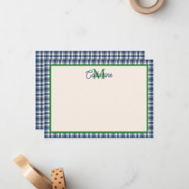 Tarjeta Pequeña Cuadro de Gingham Azul y Verde Tartán Monograma