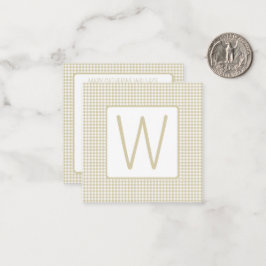 Tarjeta Pequeña Cuadro de Gingham Beige y Blanco con Monograma