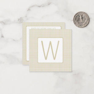 Tarjeta Pequeña Cuadro de Gingham Beige y Blanco con Monograma