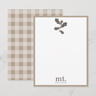 Tarjeta Pequeña Cuadro de Plaid Taupe Otoño Moderno con Monograma