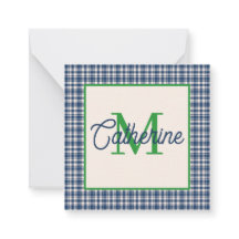 Cuadro Escocés de Gingham Azul y Verde con Monogra