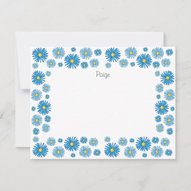 Tarjeta Pequeña Cuadros de agua azules y ásters de plumas marco de (Anverso)