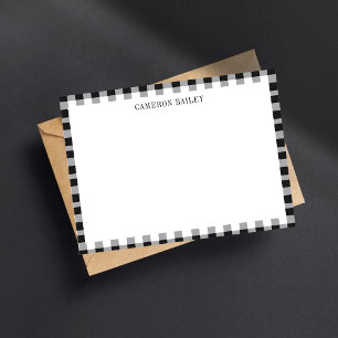 Tarjeta Pequeña Cuadros Escoceses Búfalo Negro y Blanco Nombre