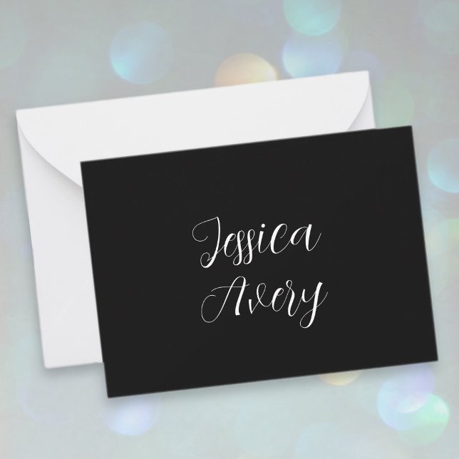 Tarjeta Pequeña Cualquier nombre | Elegante guión blanco editable  (Subido por el creador)