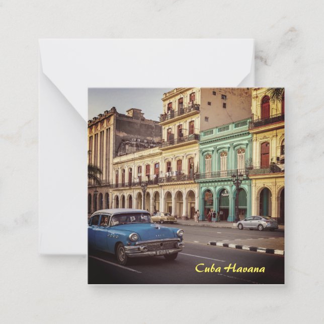 Tarjeta Pequeña Cuba La Habana Vintage Classic Car Cityscape (Anverso)