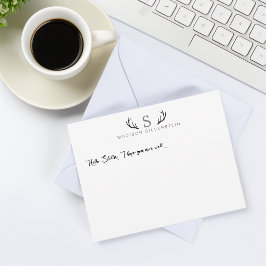 Tarjeta Pequeña Cuerno de ciervo elegante gris monograma