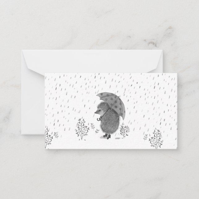 Tarjeta Pequeña Cuidada acuarela Hedgehog Rainy Day Whimsical (Anverso)