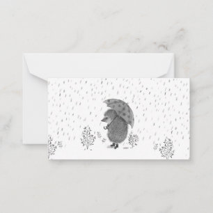 Tarjeta Pequeña Cuidada acuarela Hedgehog Rainy Day Whimsical
