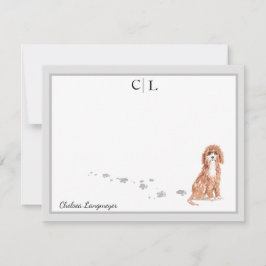 Tarjeta Pequeña Cuidada Cavapoo Perro Gris Border Monograma Tu Nom