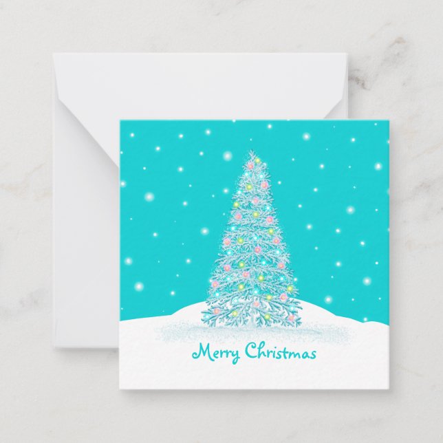 Tarjeta Pequeña Cuidado Aqua Mini Árbol de Navidad Verde azulado (Anverso)