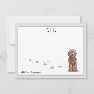 Tarjeta Pequeña Cuidado Cockapoo Perro borde gris monograma Tu nom