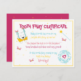 Tarjeta Pequeña Cuidado Divertido Diente Certificado de Hada Color