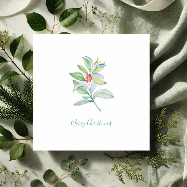 Tarjeta Pequeña Cuidados Berries Rojos y Navidades de acuarela Hol (Watercolor Christmas cards simple red & green botanical art by Victoria Grigaliunas Do Tell A Belle)
