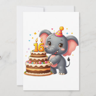 Tarjeta Pequeña Cumpleaños 16 de Elefante Adorable